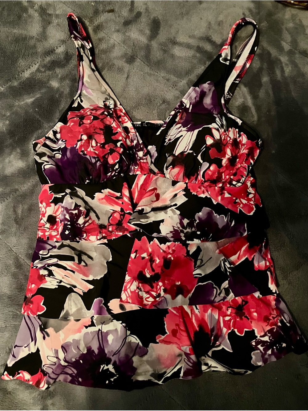 Magicsuit Black Tankini Top with Pink & Purple Floral Print 12